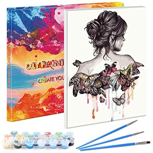 WISKALON - Drewniane ramki do malowania według numerów dla dorosłych i dzieci - zestaw do samodzielnego malowania według numerów - na płótnie z lupą 3-krotną, farbami akrylowymi i pędzlami - Beauty Girl