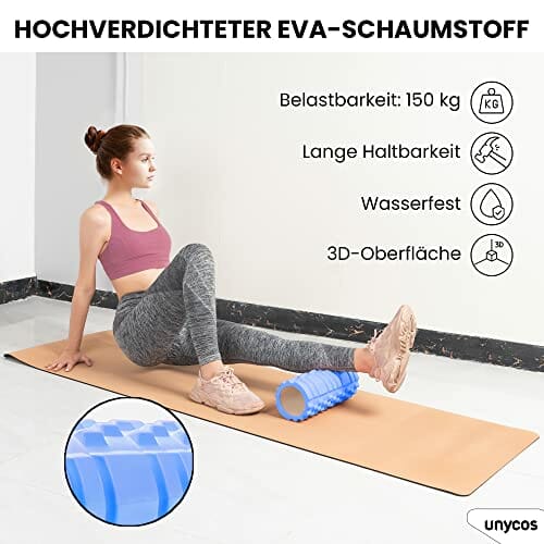 Unycos – Wałek do masażu mięśni – Cylinder z gumy piankowej do fitnessu – Ultralekki wałek piankowy – Narzędzie do samodzielnego masażu (niebieski C) - obrazek 2