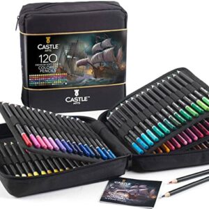 Castle Art Supplies Zestaw 120 kredek z zamkiem błyskawicznym | Wysoki