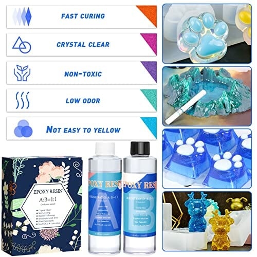 Zestaw do odlewania żywicy epoksydowej dla początkujących - 400 ml, proporcja 1:1, przezroczysta żywica epoksydowa z farbami, brokatem, do produkcji biżuterii i breloczków do kluczy | MULEVIP - obrazek 12
