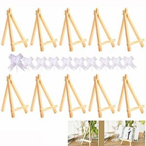 Mini drewniana sztaluga z 10 mini trójkątnymi drewnianymi stojakami, 10 arkuszami prezentowymi - idealna dekoracja na wesele, ekspozycję wizytówek i urodziny
