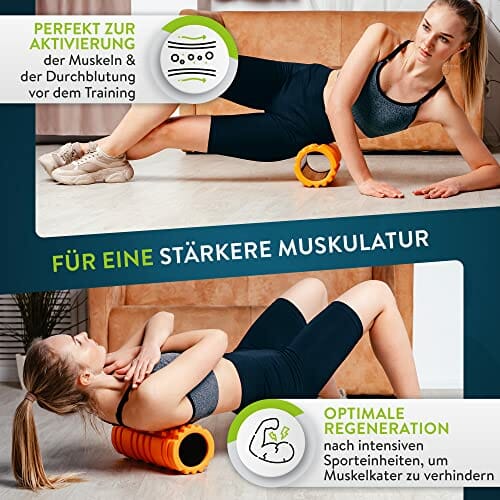 ZenRoller - Piankowy wałek do masażu mięśni głębokich tkanek | Masażer punktowy | Łagodzenie napięcia mięśni | Wspomaganie krążenia krwi i regeneracji mięśni | E-book i plakat do ćwiczeń | Pomarańczowy - obrazek 5