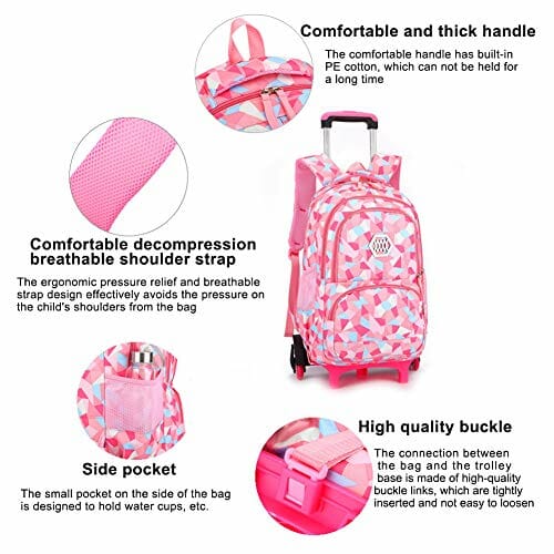 Dziewczęcy Plecak na Kółkach Urocza Tornister na Kółkach dla Uczniów S - obrazek 6