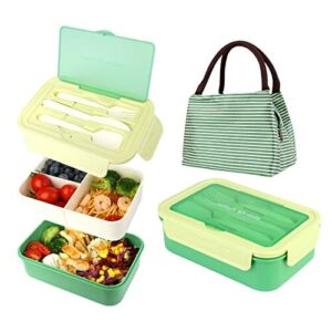 Pudełko śniadaniowe dla dzieci z przegródkami - Bento, zestaw z łyżką i widelcem