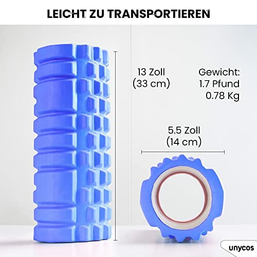 Unycos – Wałek do masażu mięśni – Cylinder z gumy piankowej do fitnessu – Ultralekki wałek piankowy – Narzędzie do samodzielnego masażu (niebieski C) - obrazek 3