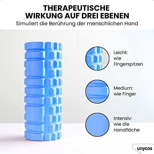 Unycos – Wałek do masażu mięśni – Cylinder z gumy piankowej do fitnessu – Ultralekki wałek piankowy – Narzędzie do samodzielnego masażu (niebieski C) - obrazek 6