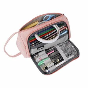 MengH-SHOP Piórnik o dużej pojemności - Wielofunkcyjny worek na papier listowy, płótno, zamek błyskawiczny - Różowy piórnik dla kobiet i dziewcząt
