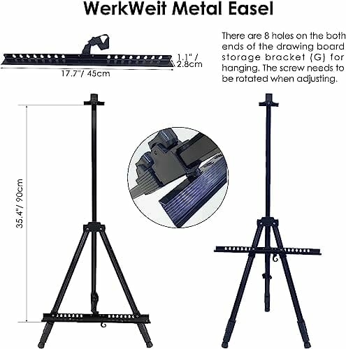 WerkWeit Stojak na sztalugę 2-pak 183 cm - Gruby aluminiowy metalowy statyw, regulowana wysokość, przenośna torba - Czarny - obrazek 7