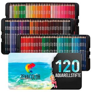 "Profesjonalne kredki akwarelowe Zenacolor - 120 kolorowych kredek w metalowym pudełku"