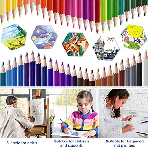 Tonsooze Zestaw 72 kredek heksagonalnych, artystycznych, ołówków z torbą premium dla dzieci i dorosłych - obrazek 4