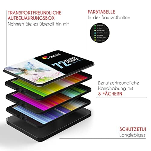 Zenacolor 72 kredki z metalowym pudełkiem – 72 wyjątkowe kolory do rysowania i kolorowania dla dorosłych – łatwy dostęp z 3 przegródkami – idealny zestaw dla artystów, dorosłych i dzieci - obrazek 3