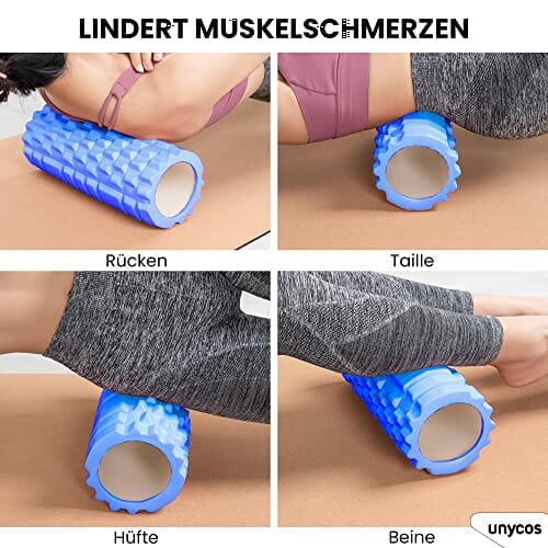 Unycos – Wałek do masażu mięśni – Cylinder z gumy piankowej do fitnessu – Ultralekki wałek piankowy – Narzędzie do samodzielnego masażu (niebieski C) - obrazek 5