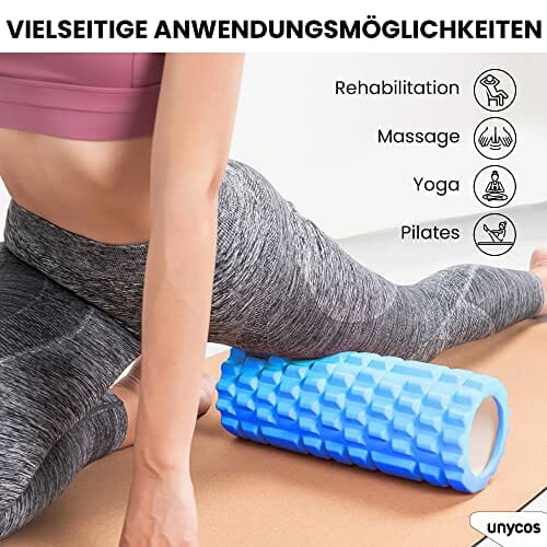 Unycos – Wałek do masażu mięśni – Cylinder z gumy piankowej do fitnessu – Ultralekki wałek piankowy – Narzędzie do samodzielnego masażu (niebieski C) - obrazek 4
