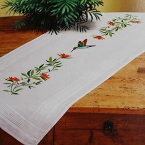 Zestaw do haftowania obrus KOLIBRI - ścieg łodygowy, ścieg płaski, malowanie igłowe | Zestaw z szablonem | Bawełniany | Bieżnik 40 x 100 cm