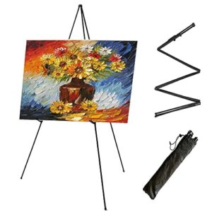 Sztaluga drewniana - duży stojak na płótno, aluminium, składana sztaluga atelierska, bezstopniowa, przenośna, z regulacją wysokości, zestaw z torbą do noszenia - do malowania, płótna, plakat, wesele, czarna