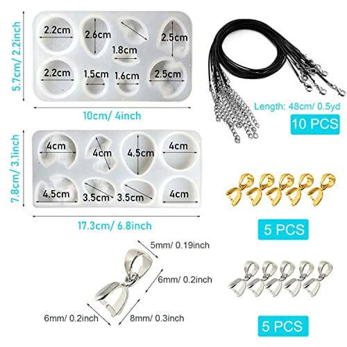 Cayway 3 szt. formy do naszyjników z żywicy, do odlewania żywicy, silikonowe formy do wisiorka z łańcuszkiem i klipsem do wisiorka, do produkcji biżuterii, DIY, rzemiosło, zestaw startowy - obrazek 8