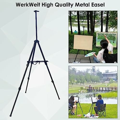 WerkWeit Stojak na sztalugę 2-pak 183 cm - Gruby aluminiowy metalowy statyw, regulowana wysokość, przenośna torba - Czarny - obrazek 4