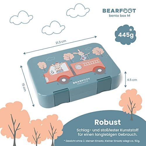 BEARFOOT Bento Box M dla dzieci, niebieski - Fire Bunny, 2 przegródki, - obrazek 2