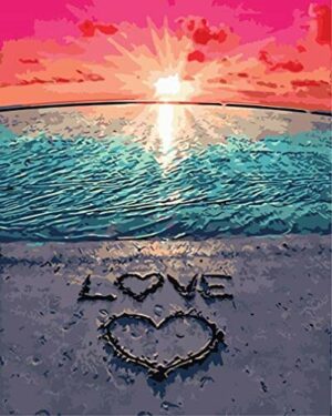 Awesocrafts - Zestawy do malowania cyframi: Plaża, znak miłości, zachód słońca - Farba według numerów 40x50cm dla dorosłych i dzieci