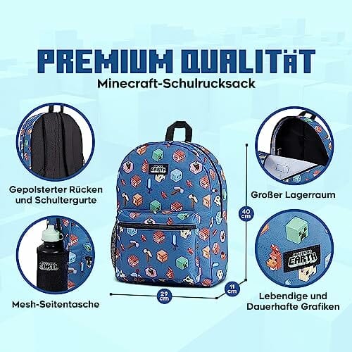 Minecraft Plecak szkolny dla chłopców - Niebieski, Jeden rozmiar - obrazek 7