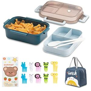 Piacolnic Bento Box 1250 ml, pudełko śniadaniowe z 4 przegródkami i zestawem sztućców, pudełko śniadaniowe do zmywarek, kuchenki mikrofalowej, pudełko śniadaniowe dla dorosłych, do pracy i szkoły