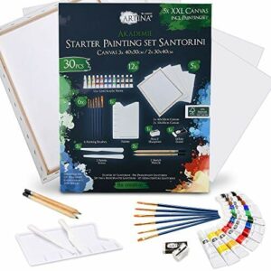 Artina XXL Zestaw do Malowania Santorini 30 Elementów – Farby Akrylowe i Płótna Podobrazi dla Początkujących Dorosłych, Dzieci i Nastolatków