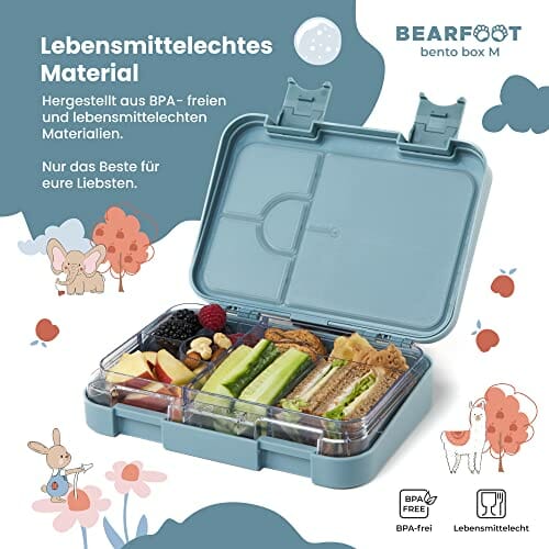 BEARFOOT Bento Box M dla dzieci, niebieski - Fire Bunny, 2 przegródki, - obrazek 6