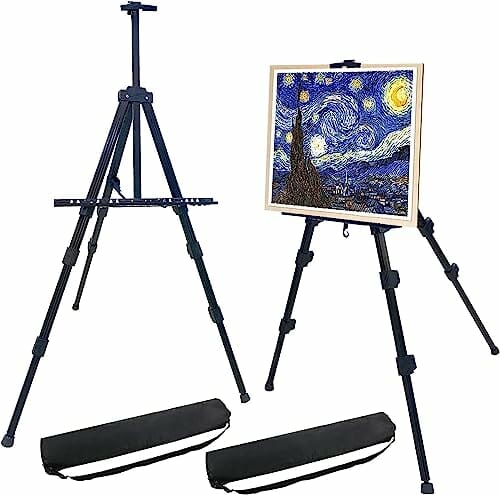 WerkWeit Stojak na sztalugę 2-pak 183 cm - Gruby aluminiowy metalowy statyw, regulowana wysokość, przenośna torba - Czarny