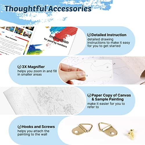 WISKALON - Drewniane ramki do malowania według numerów dla dorosłych i dzieci - zestaw do samodzielnego malowania według numerów - na płótnie z lupą 3-krotną, farbami akrylowymi i pędzlami - Beauty Girl - obrazek 4