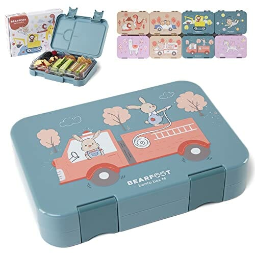 BEARFOOT Bento Box M dla dzieci, niebieski - Fire Bunny, 2 przegródki,