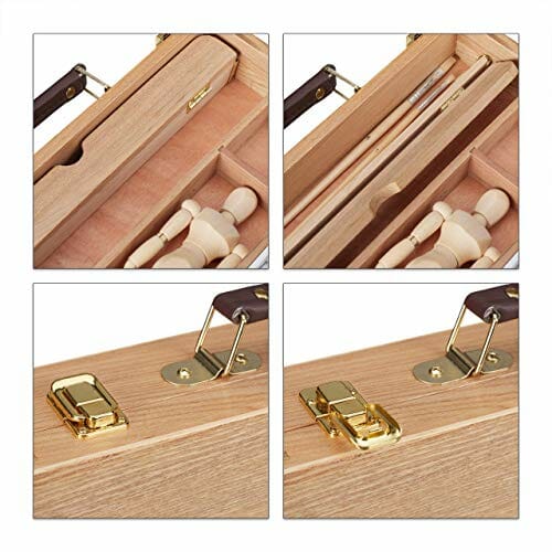 Walizka malarska z 22-częściowym zestawem do malowania drewna - manekin, paleta, pędzel, sztaluga, płótno i farby akrylowe | Relaxdays - obrazek 3