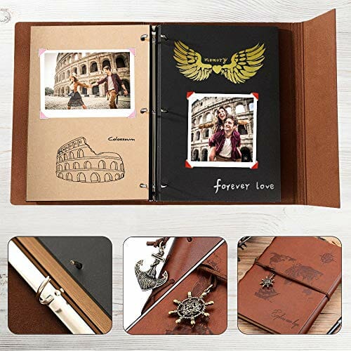 Album fotograficzny ZEEYUAN - skórzana fotoksiążka w stylu vintage z mapą świata - idealny prezent na Walentynki, urodziny i Boże Narodzenie dla par i przyjaciół - obrazek 6