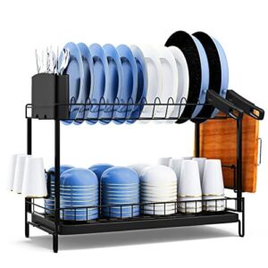 UNIDEAL Ociekacz do naczyń - 2-stopniowy, z tacką ociekową i koszem na sztućce - Czarny