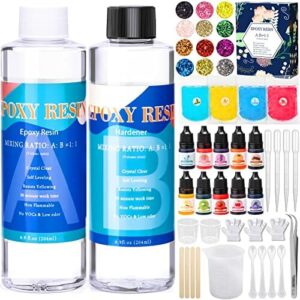 Zestaw do odlewania żywicy epoksydowej dla początkujących - 400 ml, proporcja 1:1, przezroczysta żywica epoksydowa z farbami, brokatem, do produkcji biżuterii i breloczków do kluczy | MULEVIP