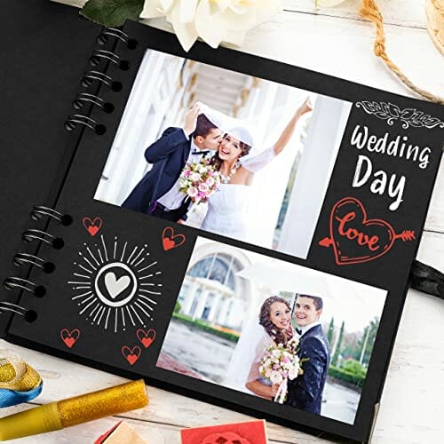 Bstorify - Kwadratowe albumy fotograficzne, 36 stron (18 x 18 cm), czarne, grube 250 g/m², książka z papieru typu kraft, zamknięcie na wstążkę - obrazek 3