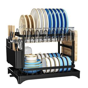 MOUFIER - Dwupoziomowy stojak do suszenia naczyń z ociekaczem i uchwytem na przybory kuchenne