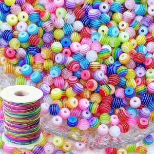 ZesNice Kolorowe koraliki, bransoletki z koralików, koraliki do biżuterii DIY, 300 sztuk kolorowych okrągłych koralików akrylowych z elastyczną nicią o długości 100 m (średnica 8 mm)