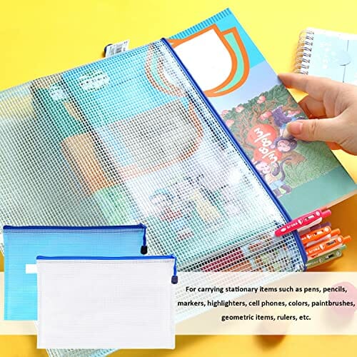 2 szt. biały przezroczysty piórnik i 2 szt. torba na dokumenty A4 (niebieski i biały) - Praktyczne akcesoria do przechowywania dla dzieci i dorosłych | Piórnik i torba na dokumenty A4 | Kosmetyczka i podróżna torba do przechowywania kosmetyków | Piórnik dla dziewcząt i chłopców | Nan - obrazek 2