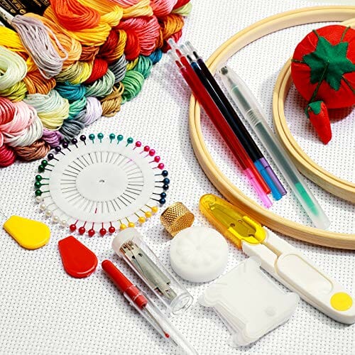 Zestaw do haftowania MOOING 205 sztuk - zestaw startowy z instrukcją, 100 kolorowych nici, 5 drewnianych ramek do haftowania - obrazek 2