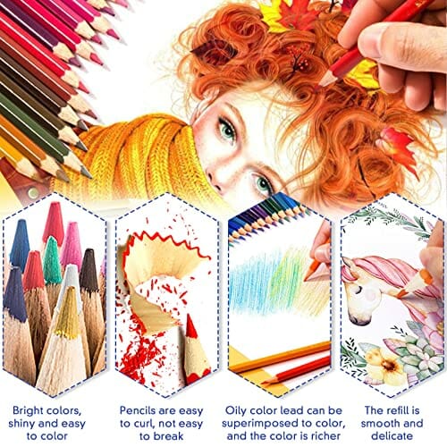 Tonsooze Zestaw 72 kredek heksagonalnych, artystycznych, ołówków z torbą premium dla dzieci i dorosłych - obrazek 6