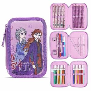 Piórnik Disney Stitch z artykułami papierniczymi dla dziewczynek - Frozen Triple Zip