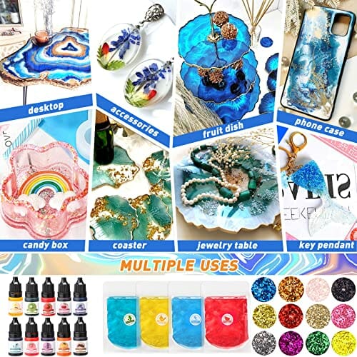 Zestaw do odlewania żywicy epoksydowej dla początkujących - 400 ml, proporcja 1:1, przezroczysta żywica epoksydowa z farbami, brokatem, do produkcji biżuterii i breloczków do kluczy | MULEVIP - obrazek 10