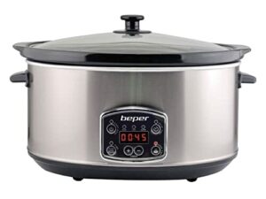 BEPER BC.510 Slow Cooker, 280 W, 4,5 litra, ceramika szklana, czarna i stal, Nero E Acciaio