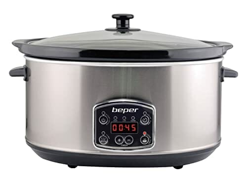 BEPER BC.510 Slow Cooker, 280 W, 4,5 litra, ceramika szklana, czarna i stal, Nero E Acciaio