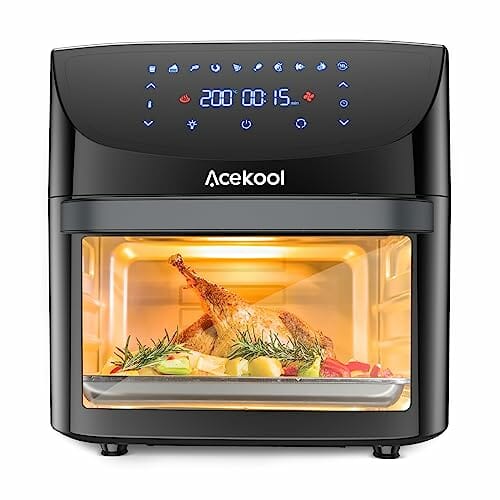 Acekool Air Fryers FT1 18L Heißluftfritteuse XXL, 1800W Heißluftbackofen - Airfryer - Friteuse Ohne ÖL - Heissluftfriteuse mit 7 Zubehör, LED Digitalem Touchscreen, Visualisiertes Fenster