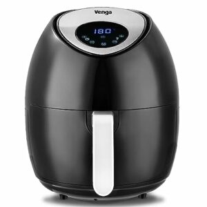Venga! Heißluft Fritteuse, 4,5 Liter, mit digitalem Timer und regelbarer Temperatur (80-200°C), 7 voreingestellte Menüs, 1 500 W, Schwarz, VG AFT 3006