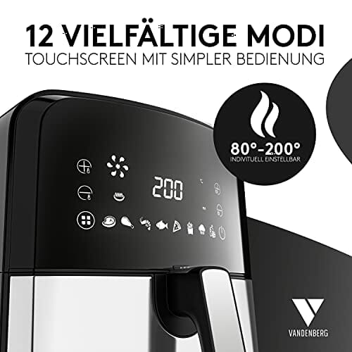 Vandenberg - Heißluftfritteuse - 5,5L - 12 Programme - 1700W Heissluftfriteuse - Ohne Öl & Fett - Brot & Bratkorb - Antihaft-Beschichtung, Touchscreen, Cool-Touch - obrazek 4