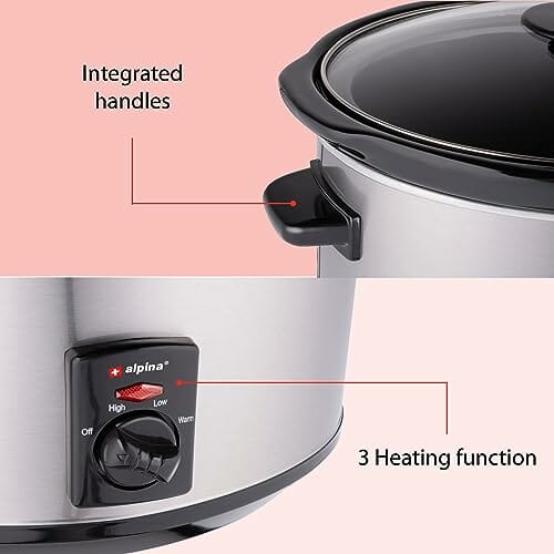 Alpina Slow Cooker – wolnowar – 3,5 litra – ceramiczny pojemnik wewnętrzny – 3 stopnie grzania – stal nierdzewna - obrazek 6