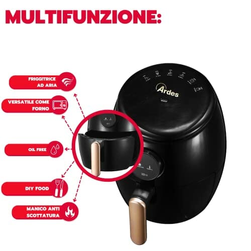 ARDES - Heißluftfritteuse 2 Liter Fassungsvermögen Air Fryer klein mit Digitalanzeige und 60-Minuten-Timer Höchsttemperatur 200 °C Modell Eldorada Mini D AR1K32D - obrazek 5
