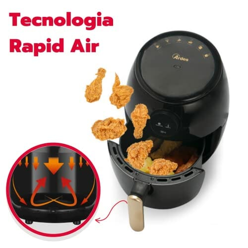 ARDES - Heißluftfritteuse 2 Liter Fassungsvermögen Air Fryer klein mit Digitalanzeige und 60-Minuten-Timer Höchsttemperatur 200 °C Modell Eldorada Mini D AR1K32D - obrazek 4